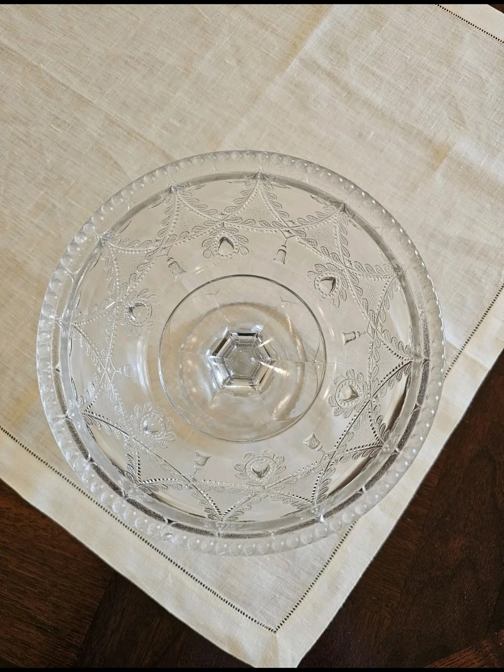 Antique Indiana Glass Teardrop & Tassel Clear Compote Pedestal Dish Candy Nut 6